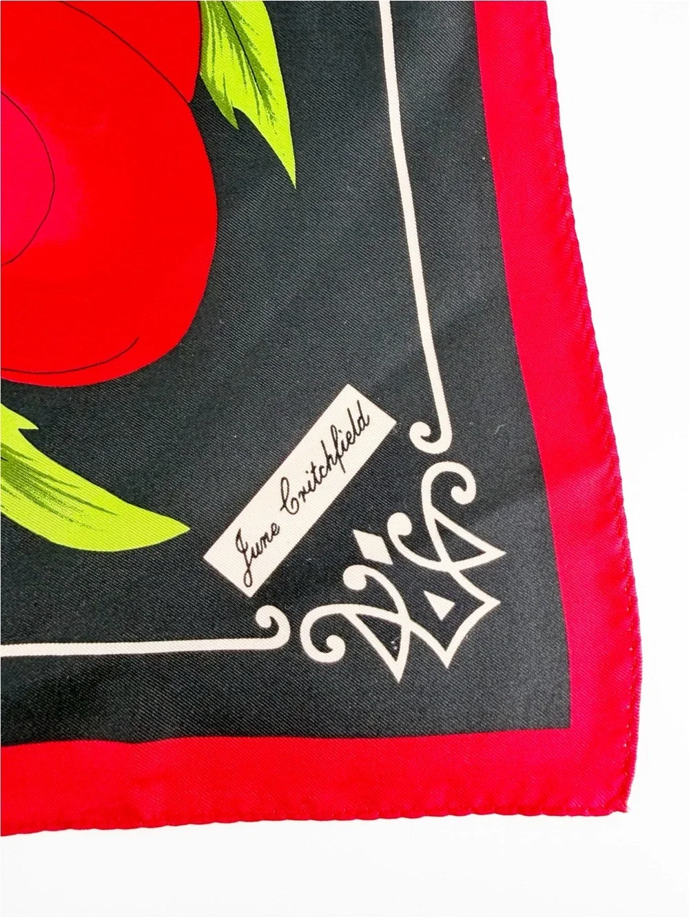 JUNE CRITCHFIELD Vintage 1990 Silk Scarf Heinz Tomato